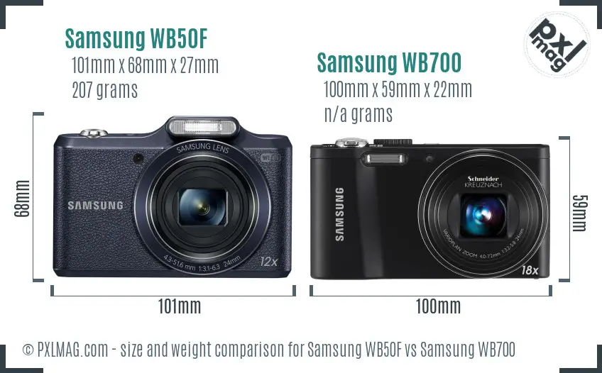 Samsung WB50F vs Samsung WB700 size comparison