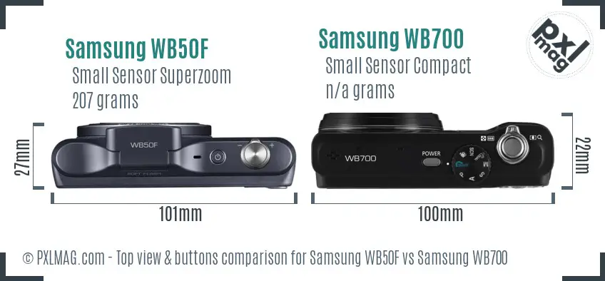 Samsung WB50F vs Samsung WB700 top view buttons comparison