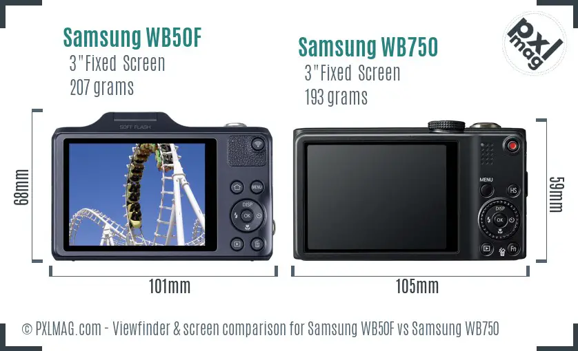 Samsung WB50F vs Samsung WB750 Screen and Viewfinder comparison