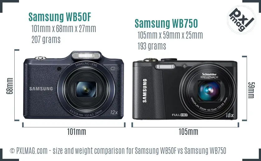 Samsung WB50F vs Samsung WB750 size comparison