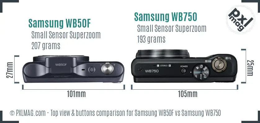 Samsung WB50F vs Samsung WB750 top view buttons comparison