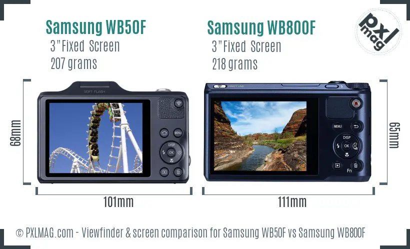 Samsung WB50F vs Samsung WB800F Screen and Viewfinder comparison