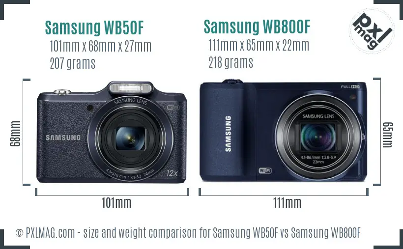 Samsung WB50F vs Samsung WB800F size comparison