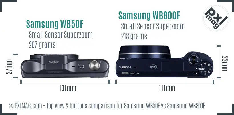 Samsung WB50F vs Samsung WB800F top view buttons comparison