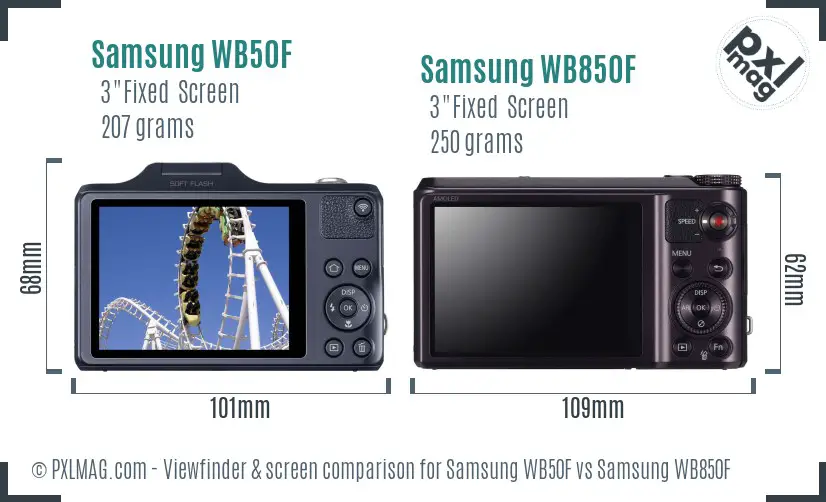 Samsung WB50F vs Samsung WB850F Screen and Viewfinder comparison