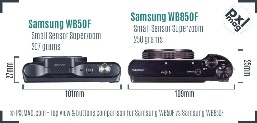 Samsung WB50F vs Samsung WB850F top view buttons comparison