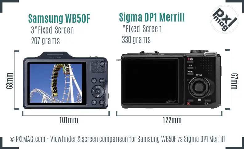 Samsung WB50F vs Sigma DP1 Merrill Screen and Viewfinder comparison