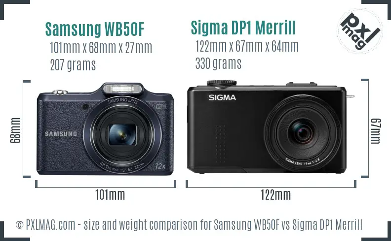 Samsung WB50F vs Sigma DP1 Merrill size comparison