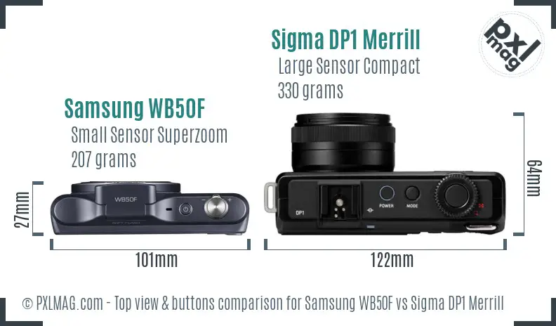 Samsung WB50F vs Sigma DP1 Merrill top view buttons comparison
