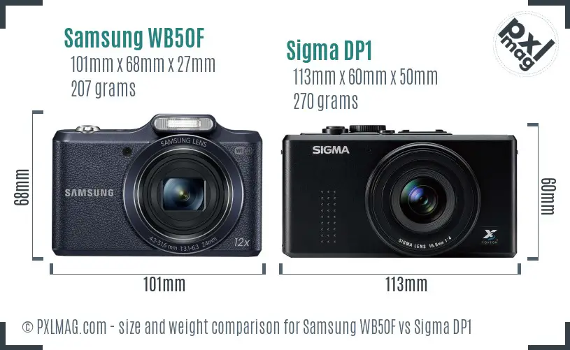 Samsung WB50F vs Sigma DP1 size comparison