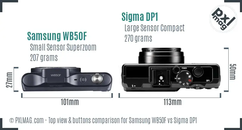 Samsung WB50F vs Sigma DP1 top view buttons comparison