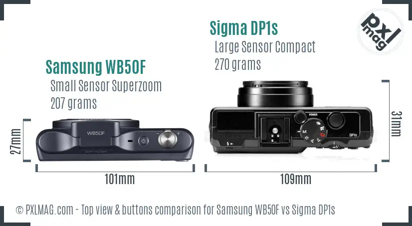 Samsung WB50F vs Sigma DP1s top view buttons comparison
