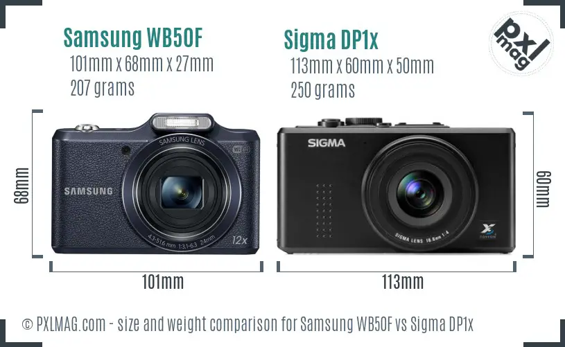 Samsung WB50F vs Sigma DP1x size comparison