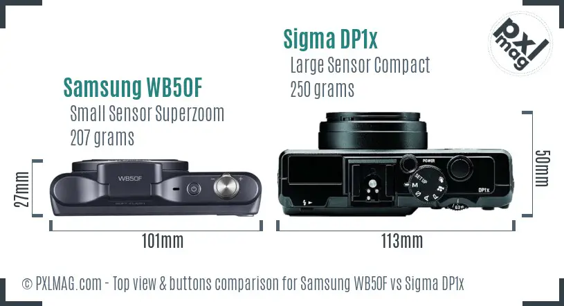 Samsung WB50F vs Sigma DP1x top view buttons comparison