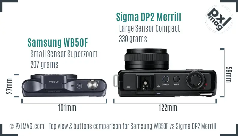 Samsung WB50F vs Sigma DP2 Merrill top view buttons comparison