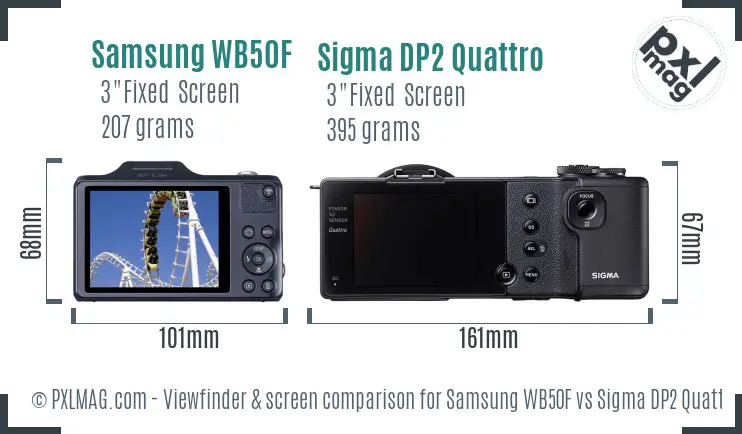 Samsung WB50F vs Sigma DP2 Quattro Screen and Viewfinder comparison