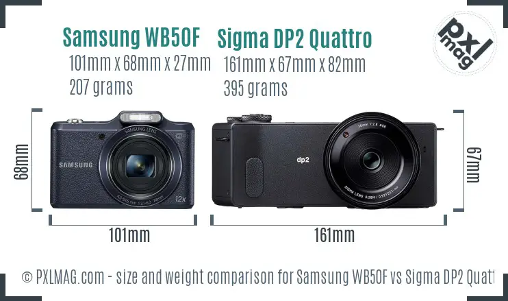 Samsung WB50F vs Sigma DP2 Quattro size comparison