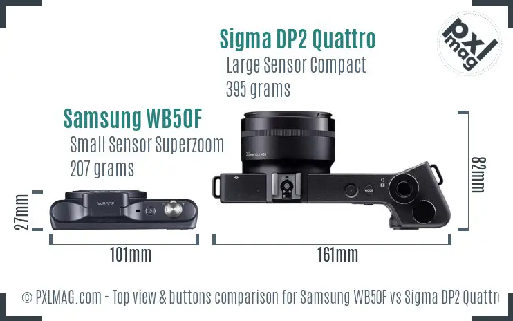 Samsung WB50F vs Sigma DP2 Quattro top view buttons comparison