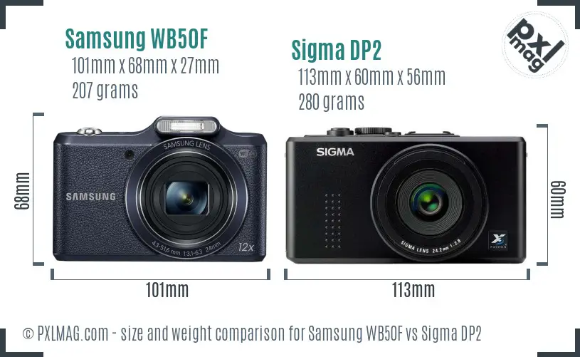 Samsung WB50F vs Sigma DP2 size comparison