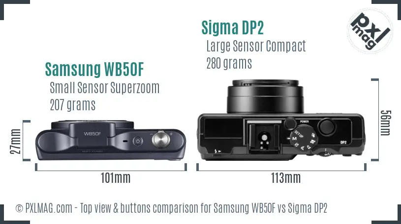 Samsung WB50F vs Sigma DP2 top view buttons comparison