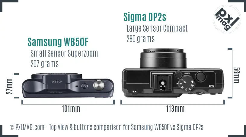 Samsung WB50F vs Sigma DP2s top view buttons comparison