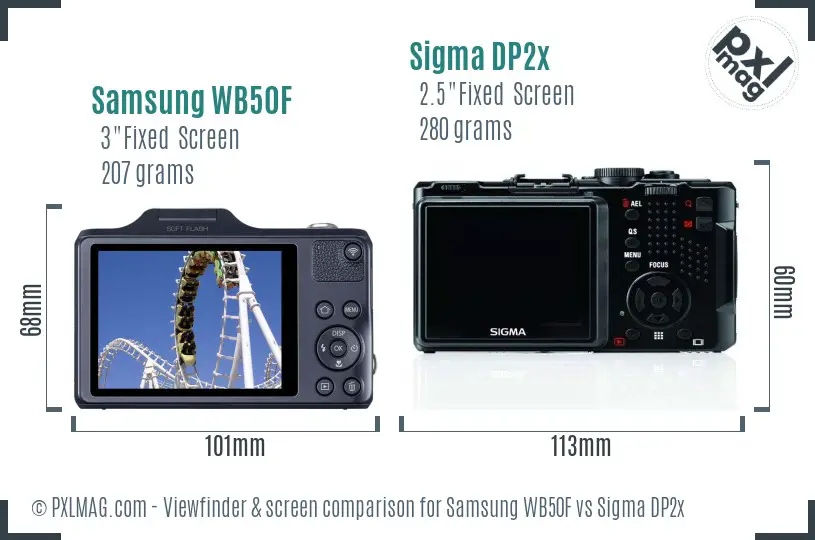Samsung WB50F vs Sigma DP2x Screen and Viewfinder comparison