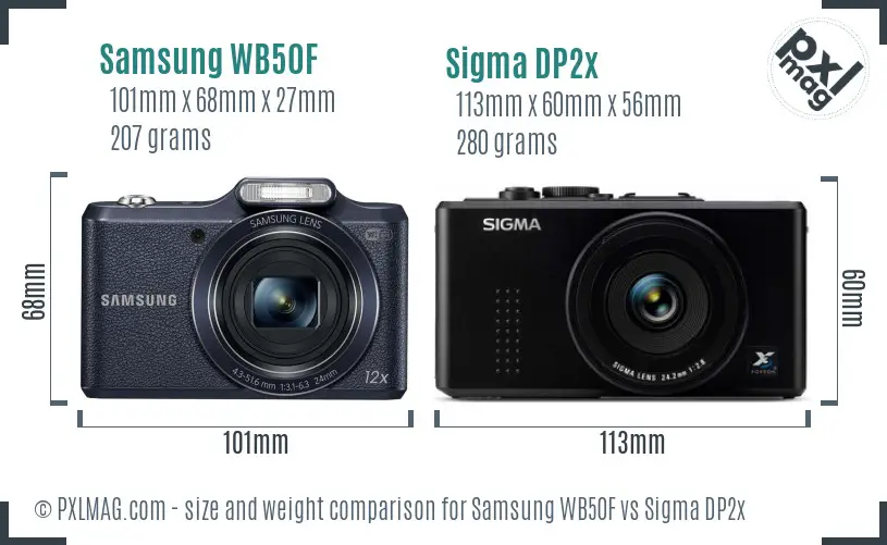 Samsung WB50F vs Sigma DP2x size comparison