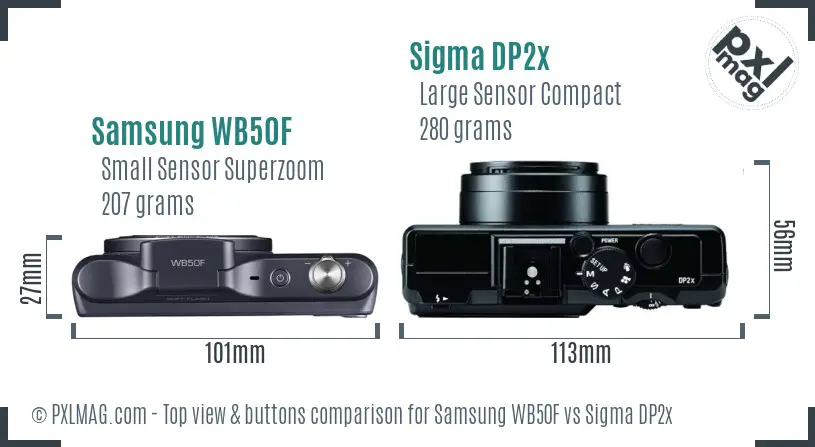 Samsung WB50F vs Sigma DP2x top view buttons comparison