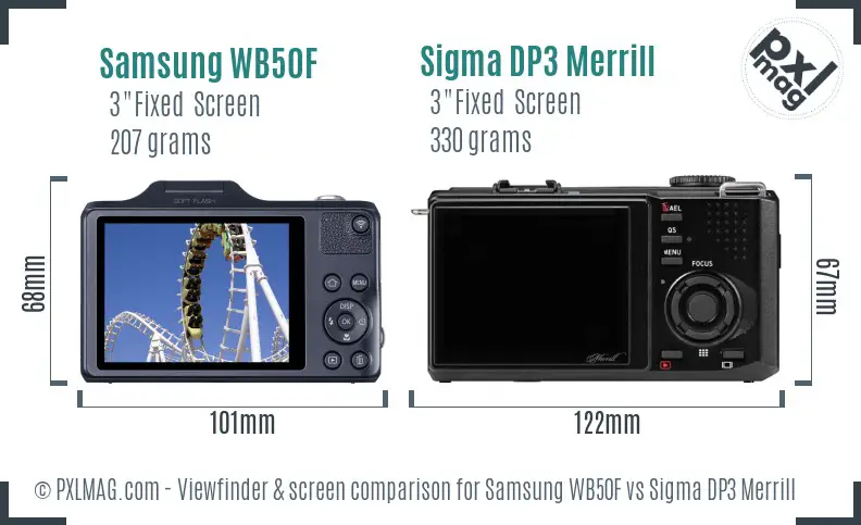 Samsung WB50F vs Sigma DP3 Merrill Screen and Viewfinder comparison