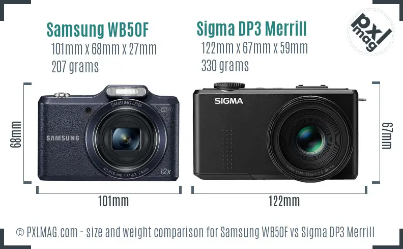 Samsung WB50F vs Sigma DP3 Merrill size comparison