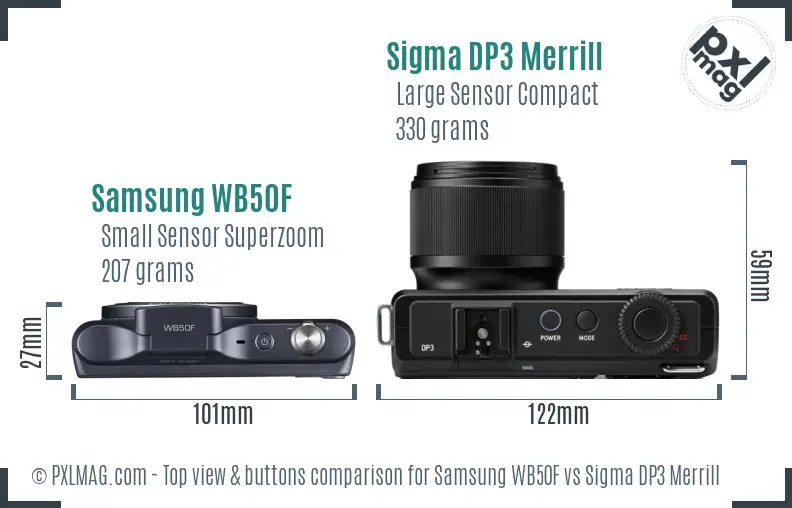 Samsung WB50F vs Sigma DP3 Merrill top view buttons comparison