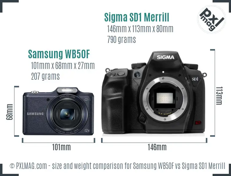 Samsung WB50F vs Sigma SD1 Merrill size comparison