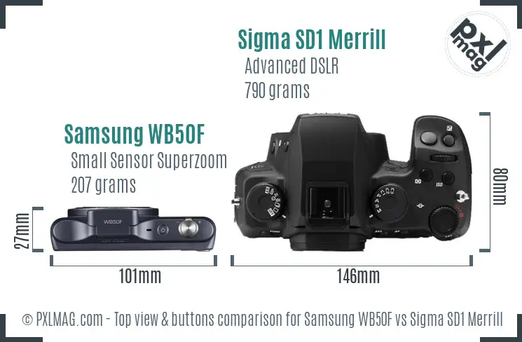 Samsung WB50F vs Sigma SD1 Merrill top view buttons comparison