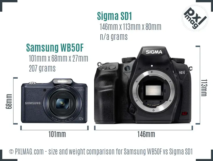 Samsung WB50F vs Sigma SD1 size comparison