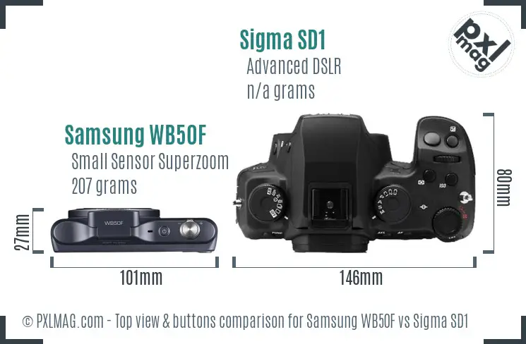 Samsung WB50F vs Sigma SD1 top view buttons comparison