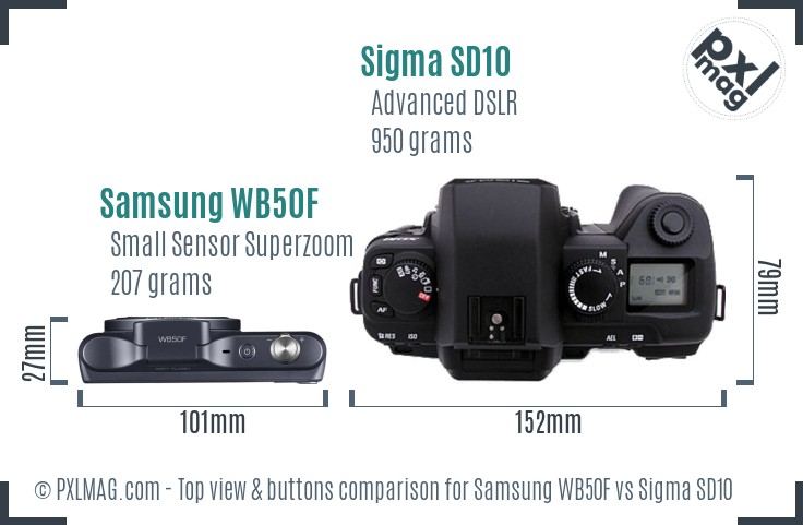 Samsung WB50F vs Sigma SD10 top view buttons comparison
