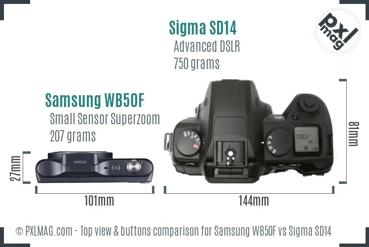 Samsung WB50F vs Sigma SD14 top view buttons comparison