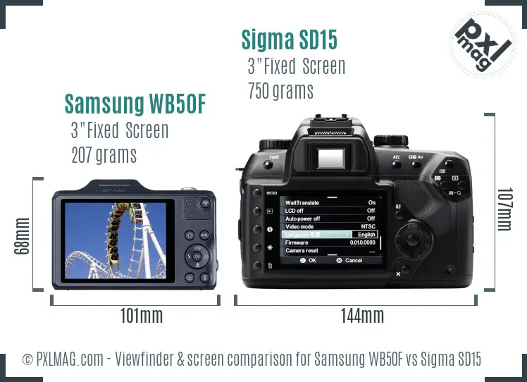 Samsung WB50F vs Sigma SD15 Screen and Viewfinder comparison