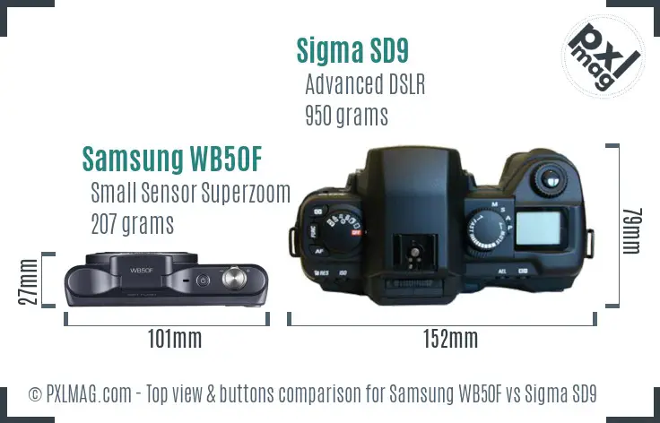 Samsung WB50F vs Sigma SD9 top view buttons comparison