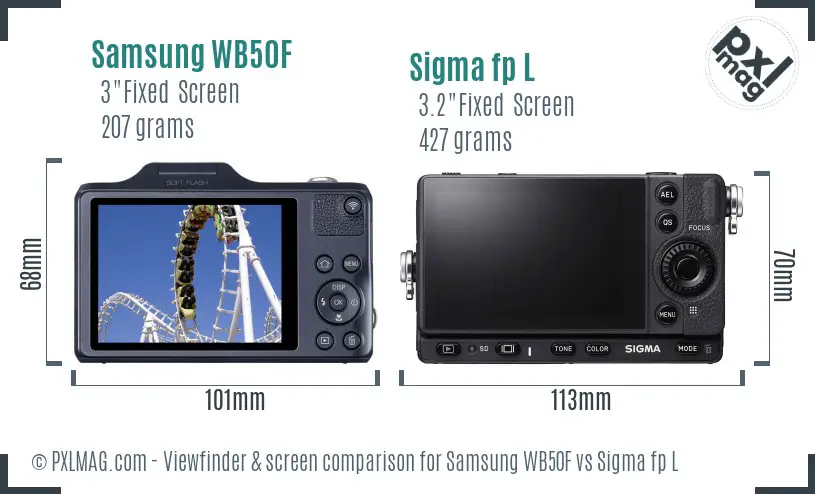 Samsung WB50F vs Sigma fp L Screen and Viewfinder comparison