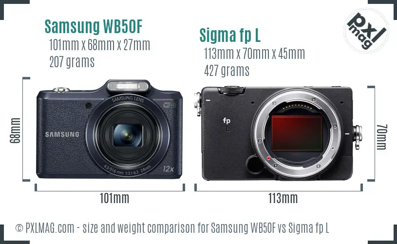 Samsung WB50F vs Sigma fp L size comparison