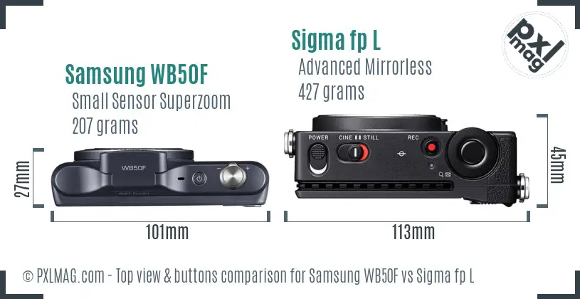 Samsung WB50F vs Sigma fp L top view buttons comparison