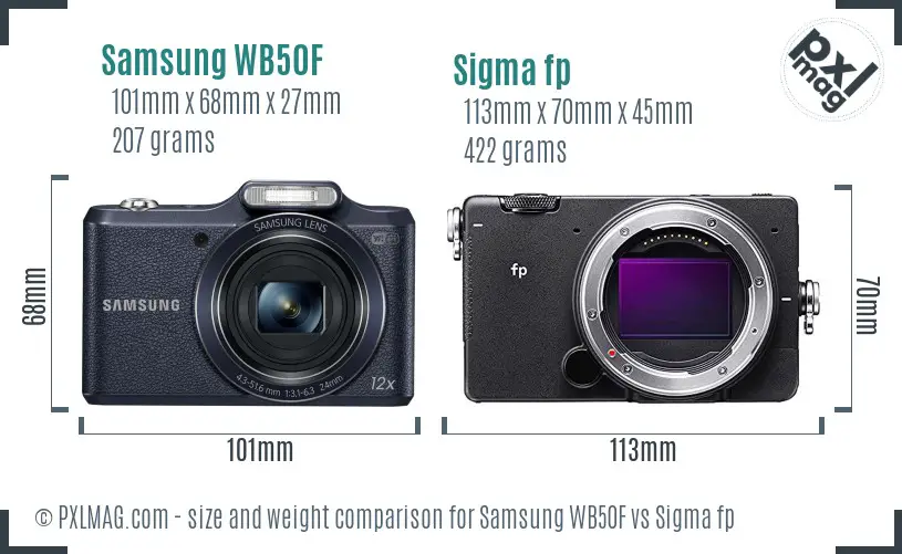 Samsung WB50F vs Sigma fp size comparison