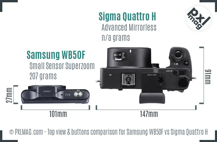 Samsung WB50F vs Sigma Quattro H top view buttons comparison