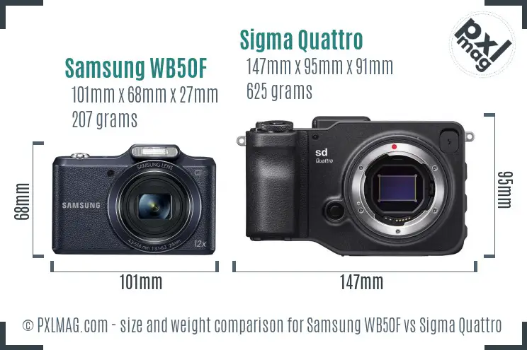 Samsung WB50F vs Sigma Quattro size comparison
