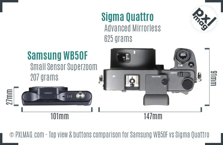 Samsung WB50F vs Sigma Quattro top view buttons comparison