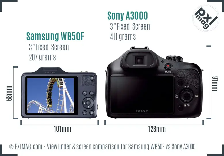 Samsung WB50F vs Sony A3000 Screen and Viewfinder comparison