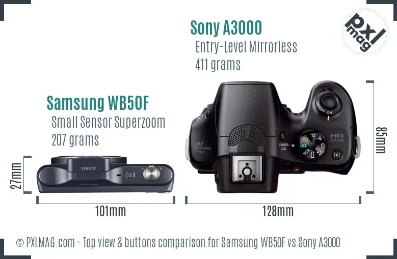 Samsung WB50F vs Sony A3000 top view buttons comparison