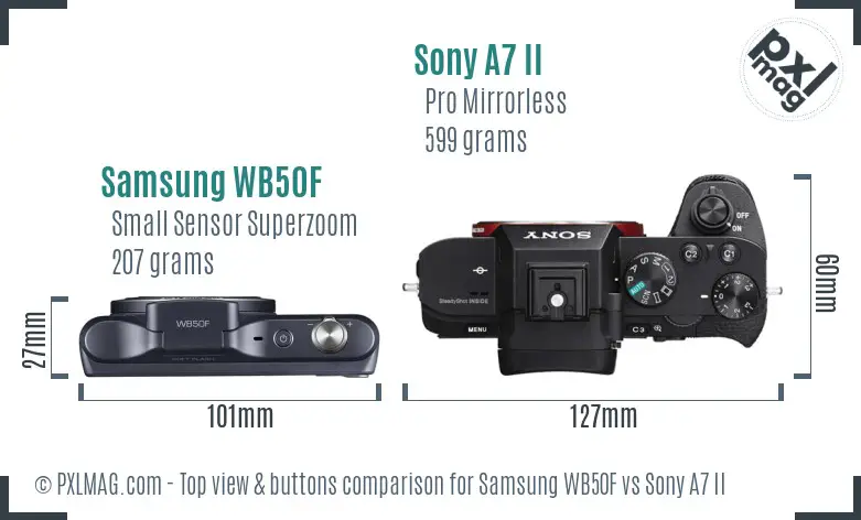 Samsung WB50F vs Sony A7 II top view buttons comparison