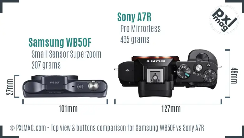 Samsung WB50F vs Sony A7R top view buttons comparison